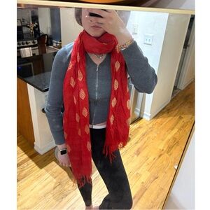 Handmade Sri Lankan Red & Gold Scarf • Artisan Woven Lightweight Statement - New